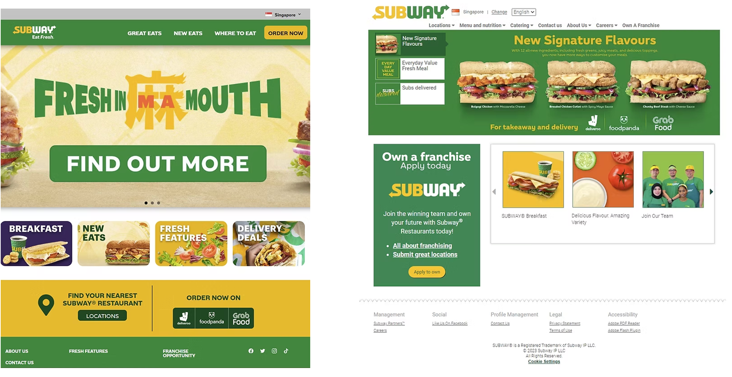 Other subway websites' home page
